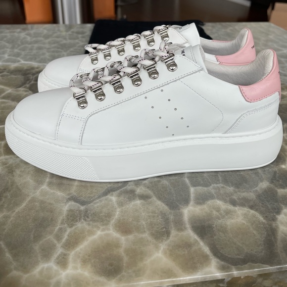 NWT The Kooples White Leather Sneakers with Pink, Size 9 (The Kooples size 40) - Picture 8 of 17
